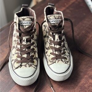 Coach Brown and Cream Patterned Sneakers